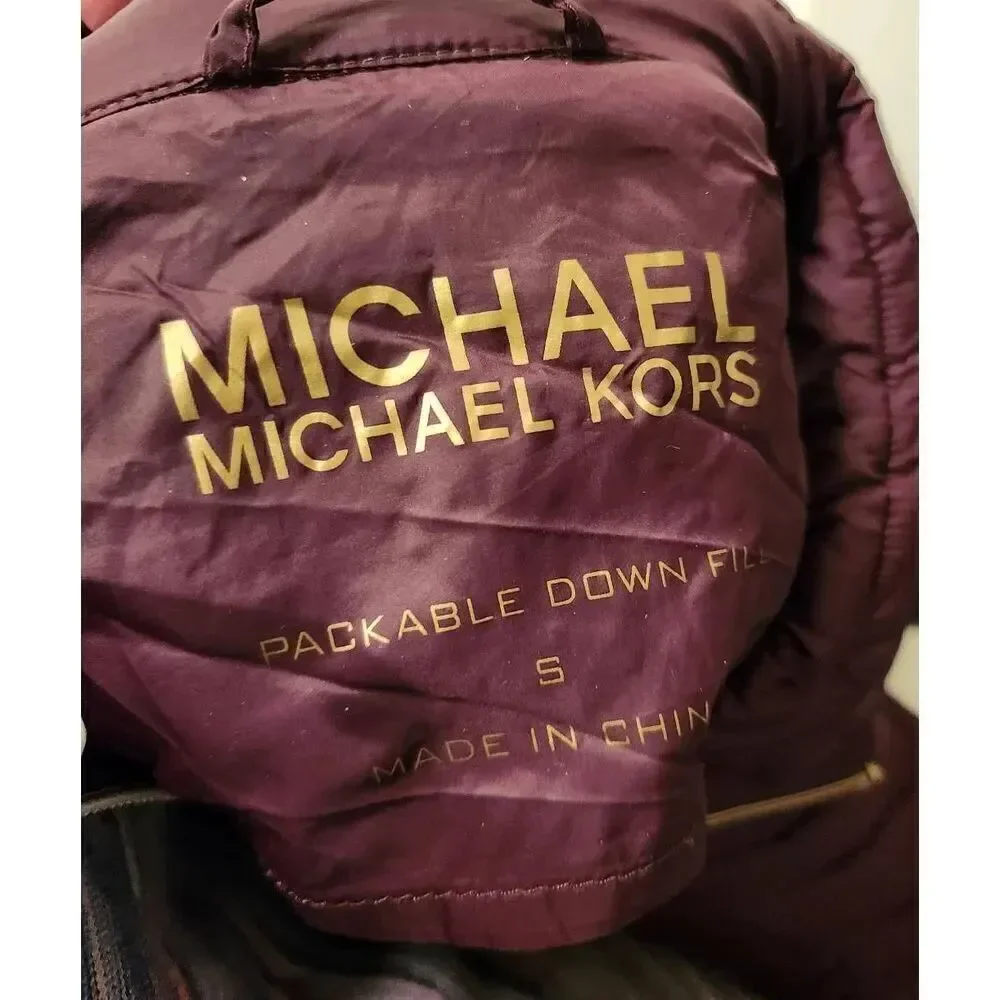 Michael Kors Down Packable Lightweight Puffer Full Length Jacket Maroon Women’s